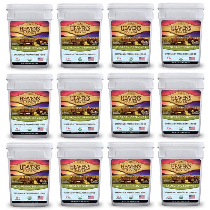 Heaven's Harvest Emergency Survival Food - 12 Pack Organic Meal Bucket