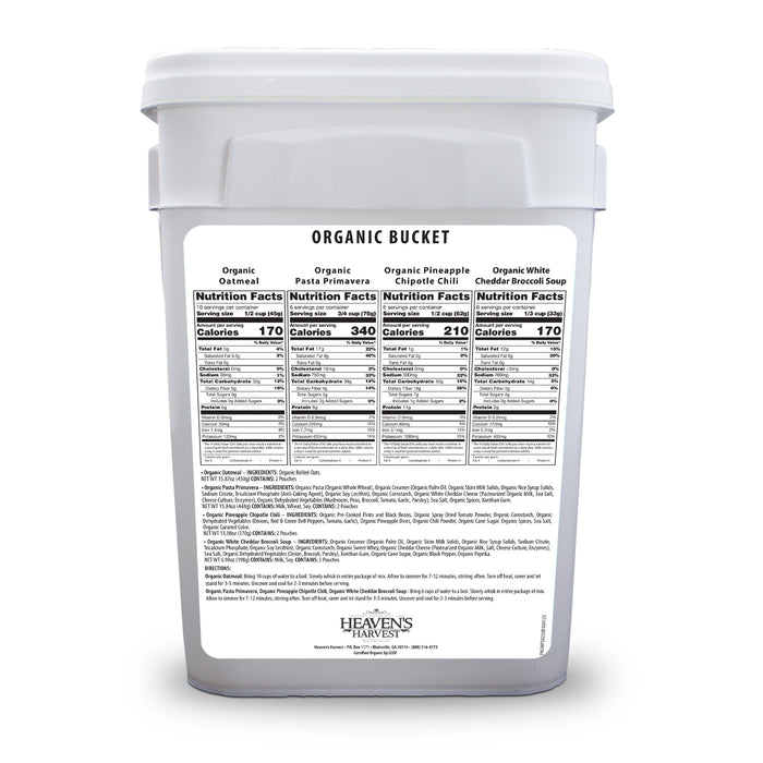 Heaven's Harvest Emergency Survival Food - 6 Pack Organic Meal Bucket
