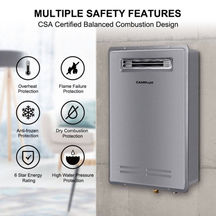 Camplux Whole Home Outdoor Tankless Hot Water Heater 5.28 GPM | Gray