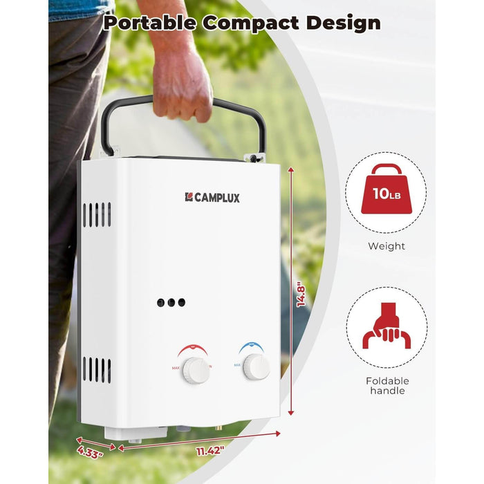 Camplux 5L 1.32 GPM Outdoor Portable Propane Tankless Water Heater - White